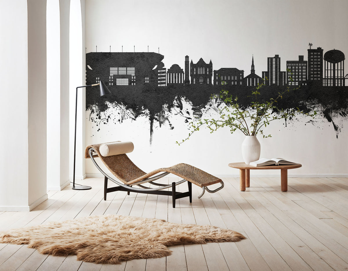 Tuscaloosa Alabama Skyline Black & White Mural Wallpaper - room preview 02