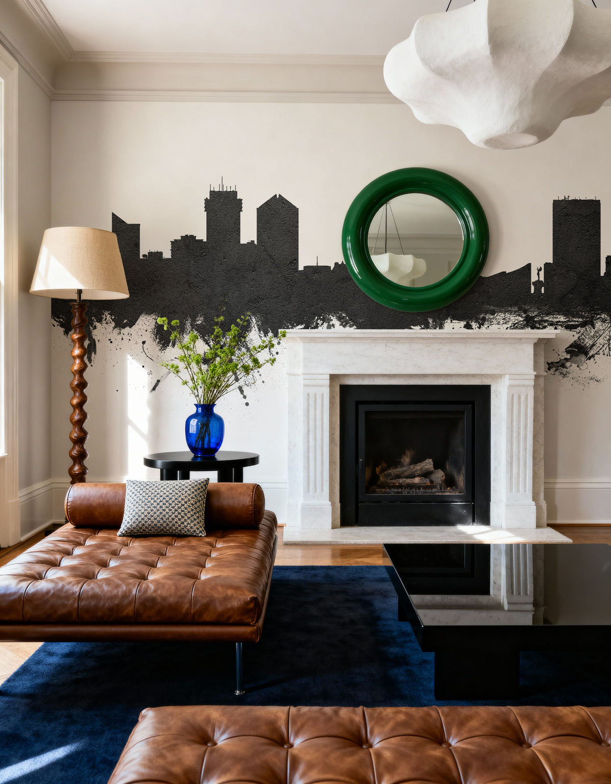 Wichita Kansas Skyline Black & White Mural Wallpaper - room preview 02