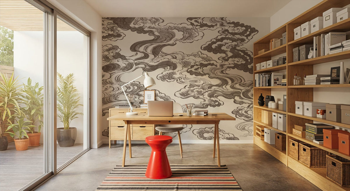 Ukiyo-e Clouds, Mauve Mural Wallpaper - room preview 02