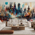 Watercolor Skyline Barcelona I Mural Wallpaper - room preview 02