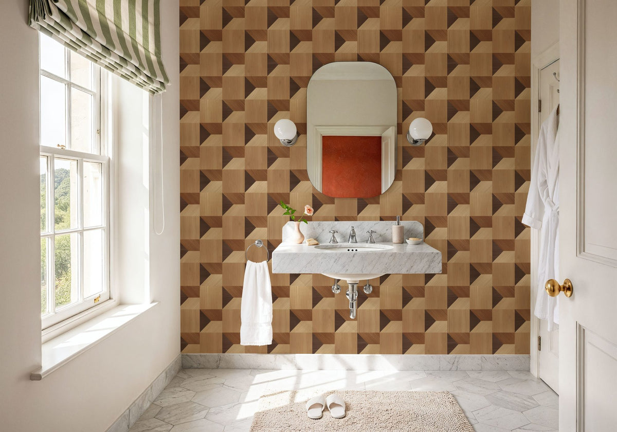 Illusion Box Marquetry, Oak Mural Wallpaper - room preview 02