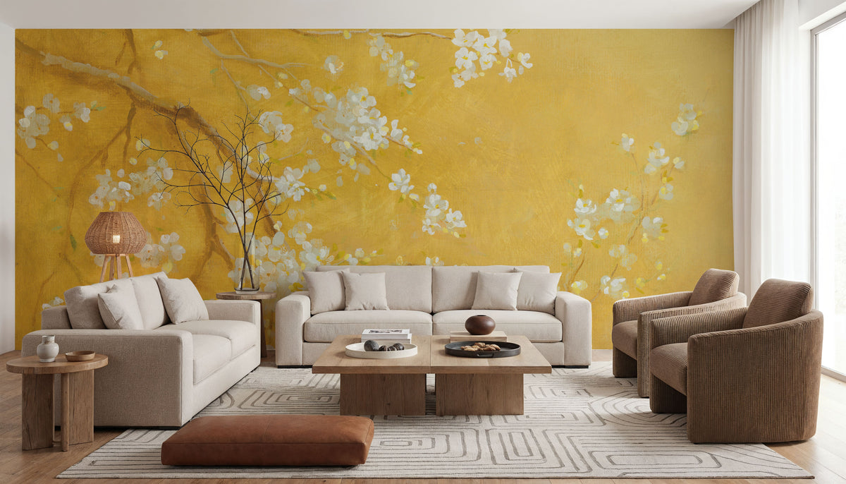 White Cherry Blossoms I Mural Wallpaper - room preview 02