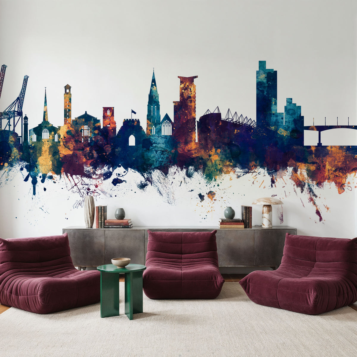 Southampton England Skyline Blue & Bronze Mural Wallpaper - room preview 02