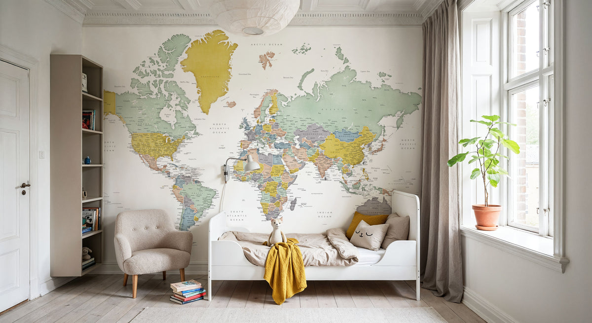 World Map Cities - Patti Mural Wallpaper - room preview 02