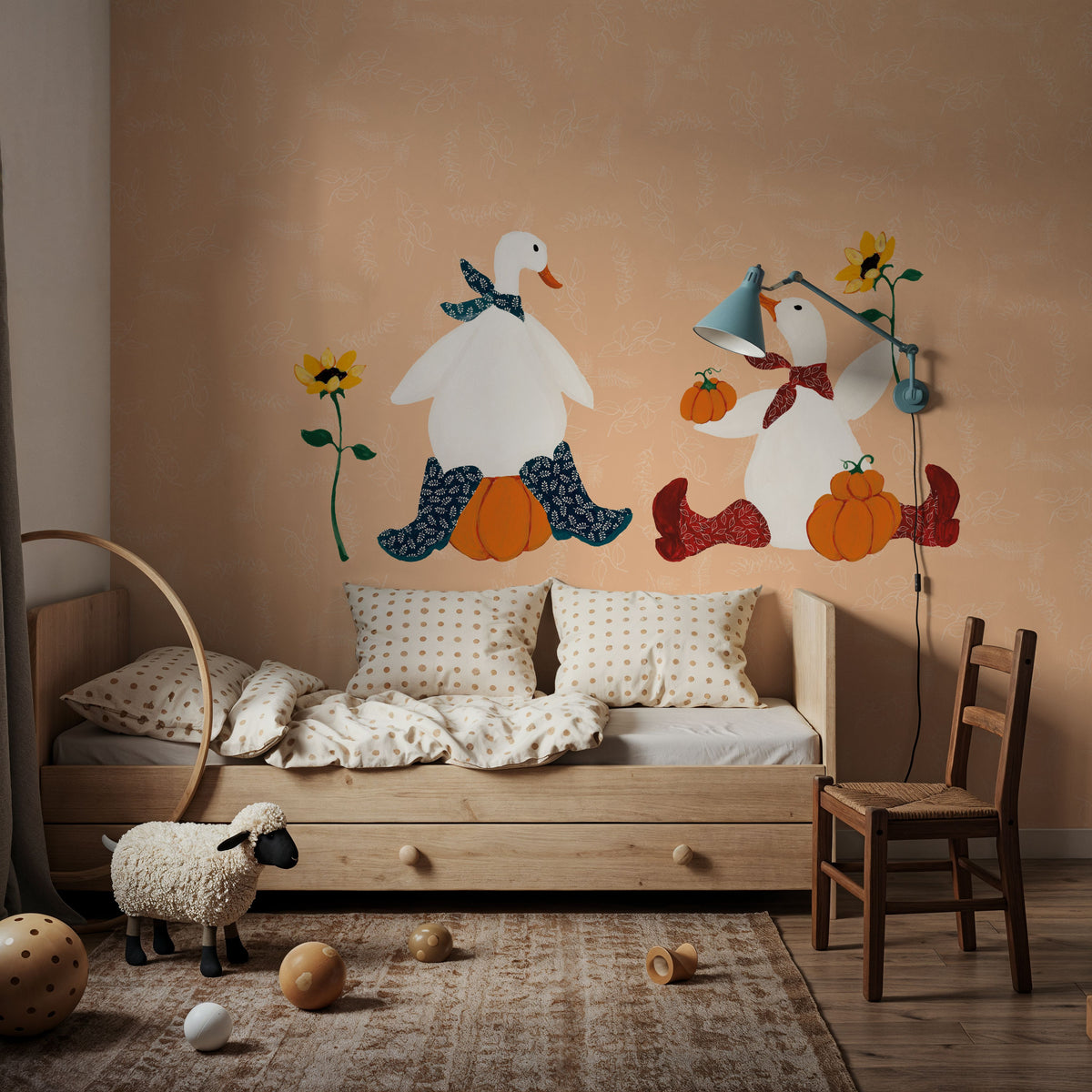 Ducks in the Pumpkin Patch III Mural Wallpaper - room preview 02