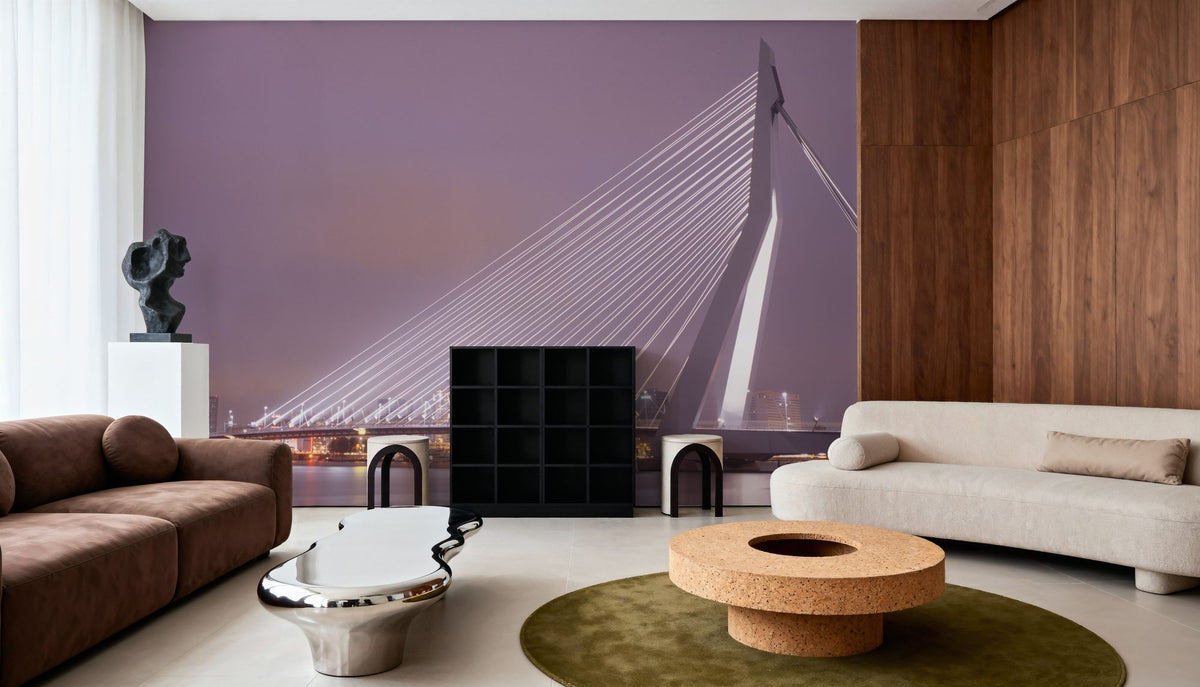 Twilight Bridge Crossing Mural Wallpaper - Neutral Tone - room preview 02