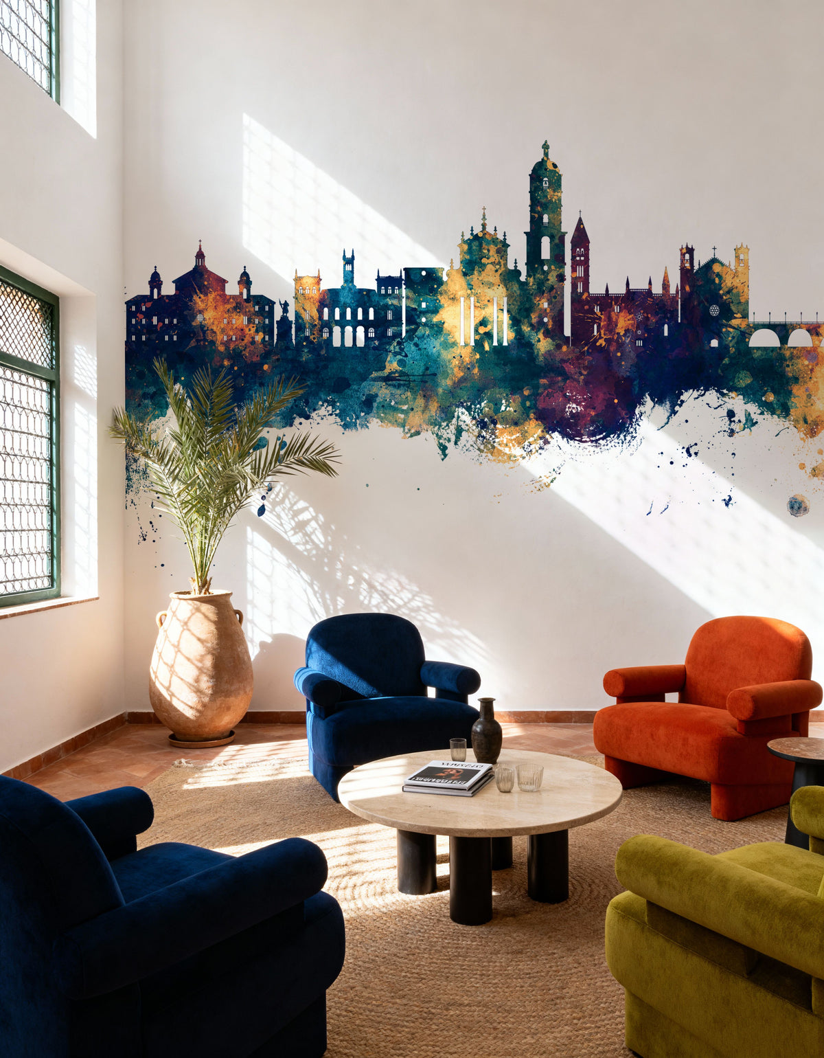 Valladolid Spain Skyline Blue & Bronze Mural Wallpaper - room preview 02