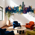 Valladolid Spain Skyline Blue & Bronze Mural Wallpaper - room preview 02