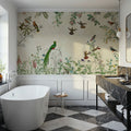 Fields of Birds and Flowers Mural Wallpaper - Warm Tone - room preview 02