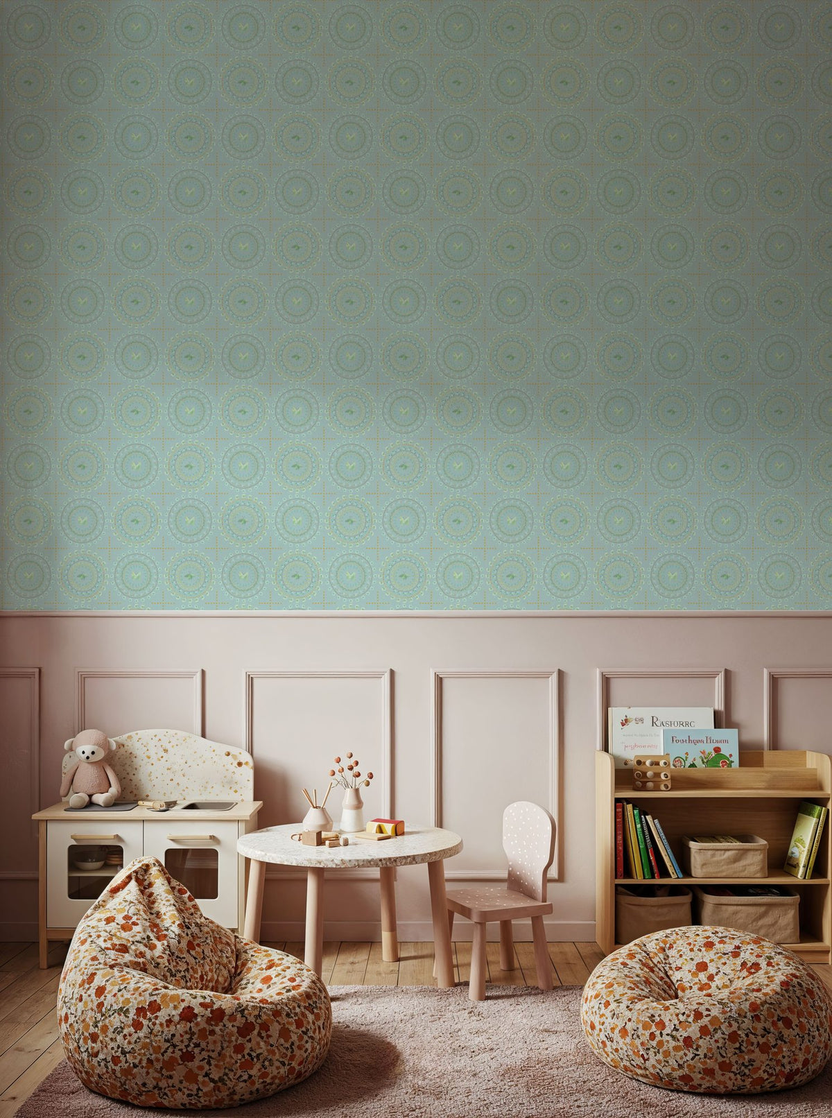 Flutterby Stacks Sky Blue Mural Wallpaper - room preview 02