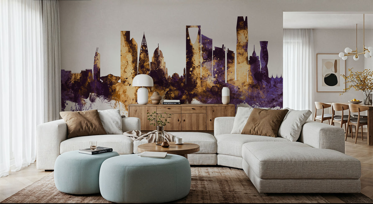 Riyadh Saudi Arabia Skyline Purple & Gold Mural Wallpaper - room preview 02