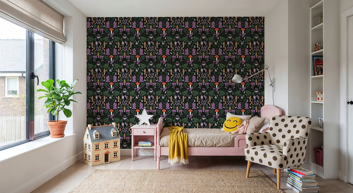 Autumn Forest Illustration, Purple Mural Wallpaper - room preview 02
