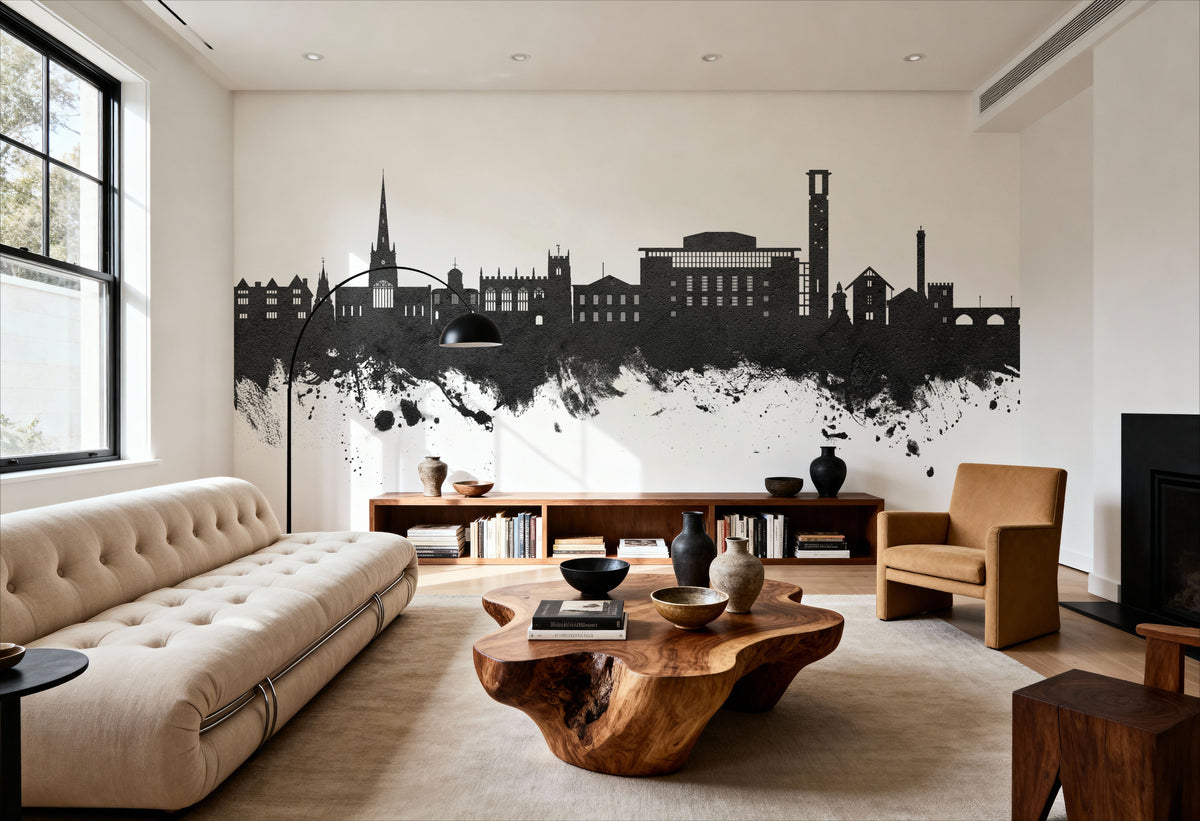 Stratford-upon-Avon England Skyline Black & White Mural Wallpaper - room preview 02