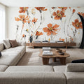 Wildflowers III Orange on White Mural Wallpaper - room preview 02