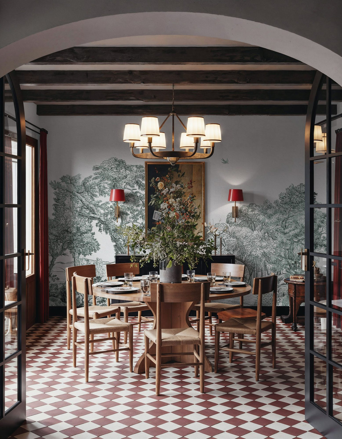 French Landscape, Forest Green Mural Wallpaper - room preview 02