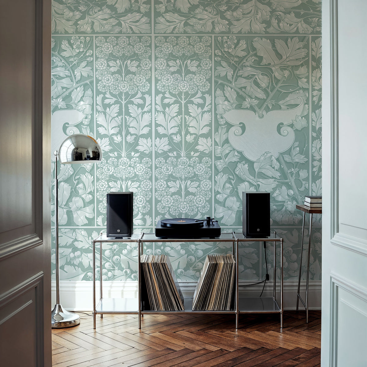 Flowers and Berries Teal Mural Wallpaper - room preview 02