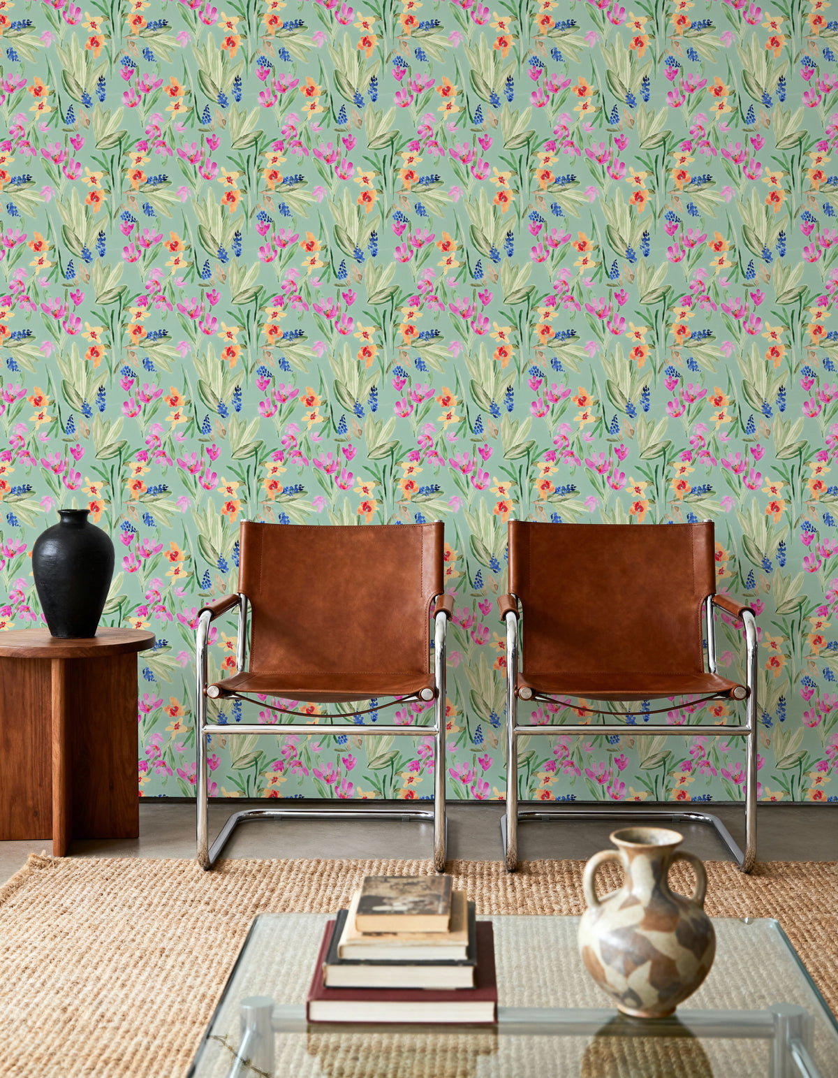 Flower Blush Mint Mural Wallpaper - room preview 02