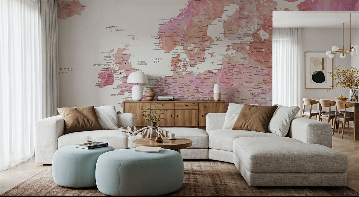 Europe Map Detailed - Tatiana Mural Wallpaper - room preview 02
