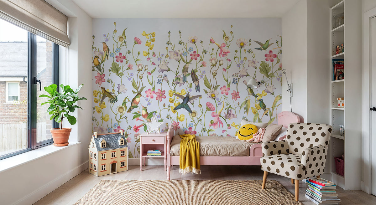 Bird Garden Light Blue Mural Wallpaper - room preview 02