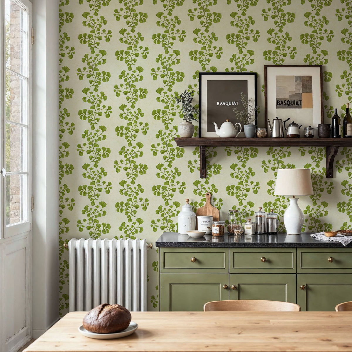 Fern Stripes, Cream Mural Wallpaper - room preview 02