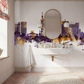 Kinshasa Skyline Purple & Gold Mural Wallpaper - room preview 02