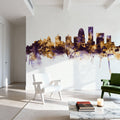 Louisville Kentucky Skyline Purple & Gold Mural Wallpaper - room preview 02