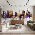 Osaka Skyline Purple & Gold Mural Wallpaper - room preview 02