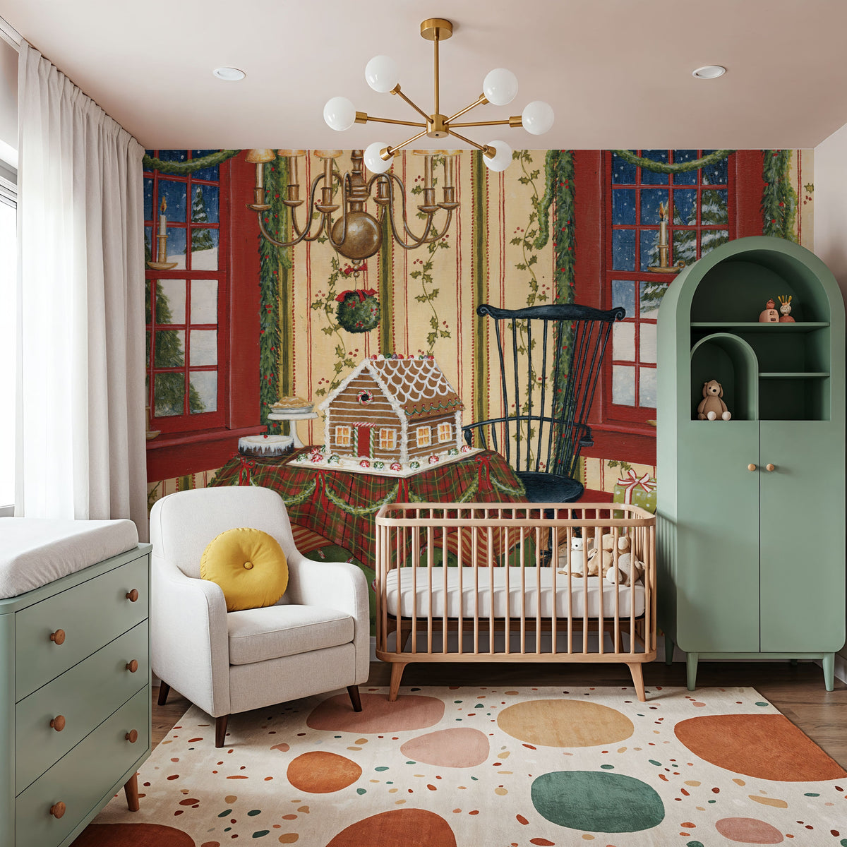 Home For the Holidays III Mural Wallpaper - Red Tone - room preview 02