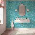 Kala Flowers White on Turqouise Mural Wallpaper - room preview 02