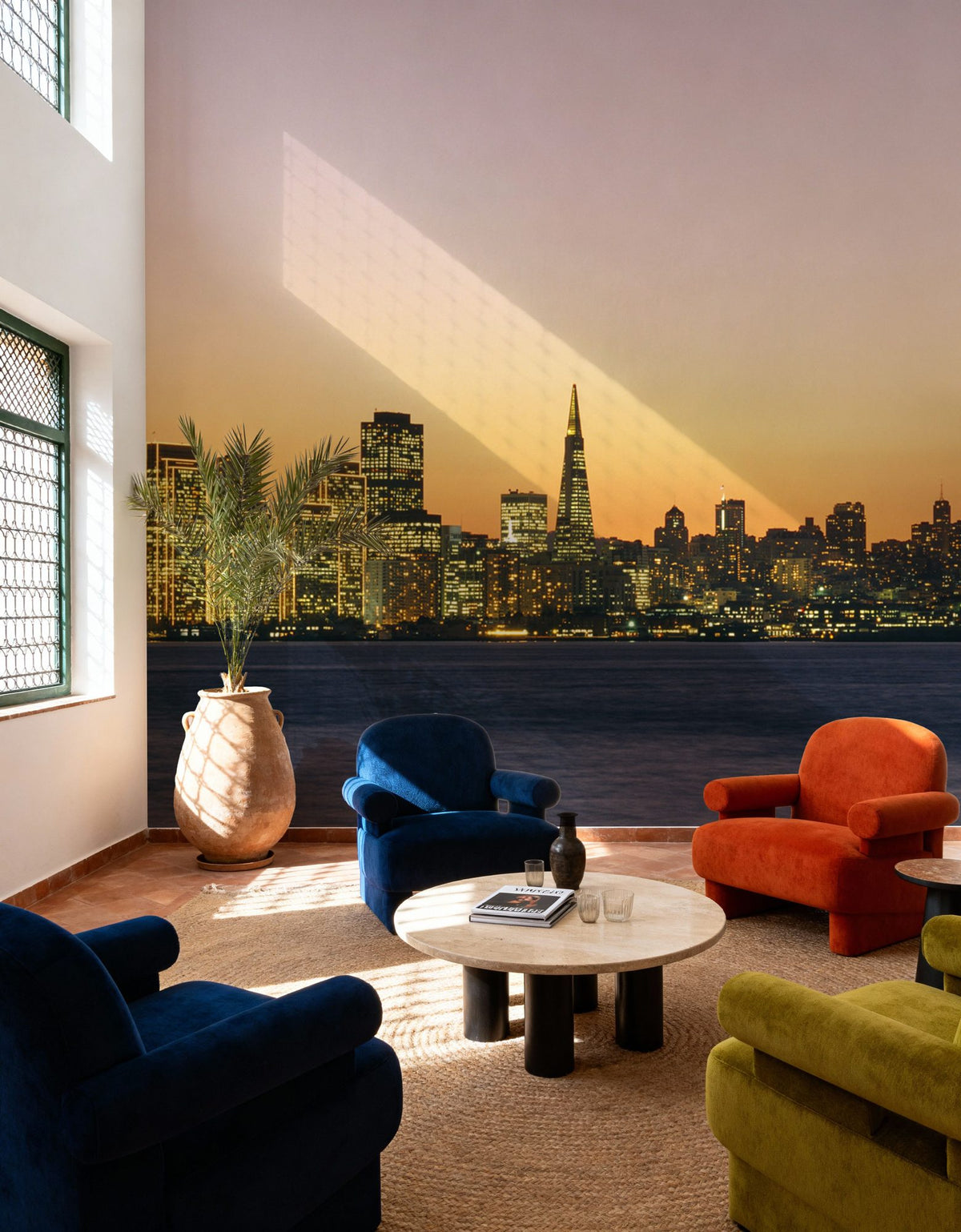 Sunset Metropolis Mural Wallpaper - Red Tone - room preview 02