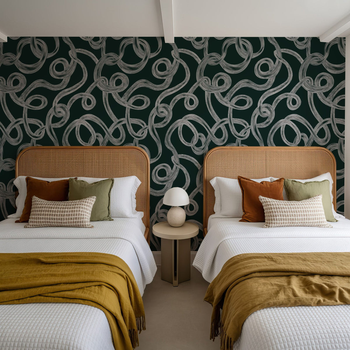 Swirl, White on Dark Foliage Mural Wallpaper - room preview 02