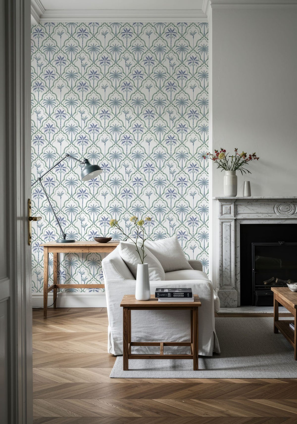 The Palm Lattice, Seafoam Mural Wallpaper - room preview 02