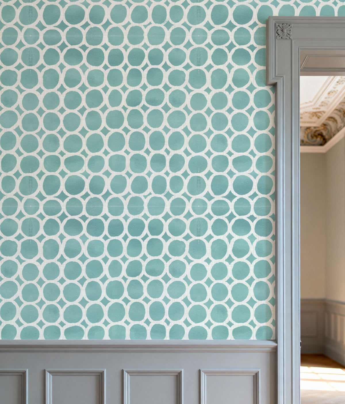Mixed Blue Circles Inverse Mural Wallpaper - room preview 02