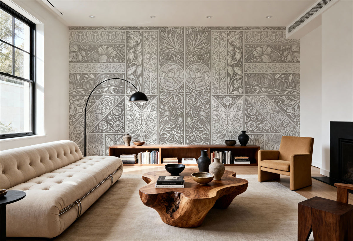 Flower Collection, Ecru Mural Wallpaper - room preview 02
