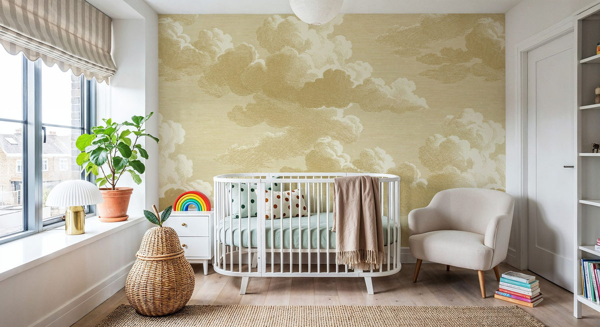 Intaglio Clouds, Butter Yellow Mural Wallpaper - room preview 02