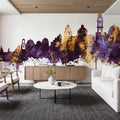 Santorini Skyline Purple & Gold Mural Wallpaper - room preview 02