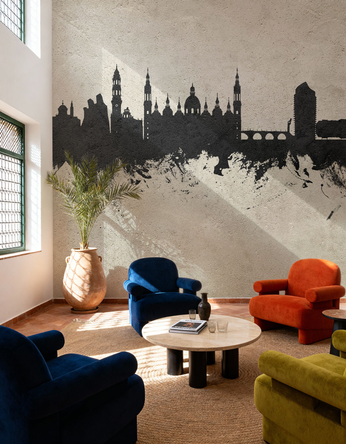 Zaragoza Spain Skyline Concrete Mural Wallpaper - room preview 02