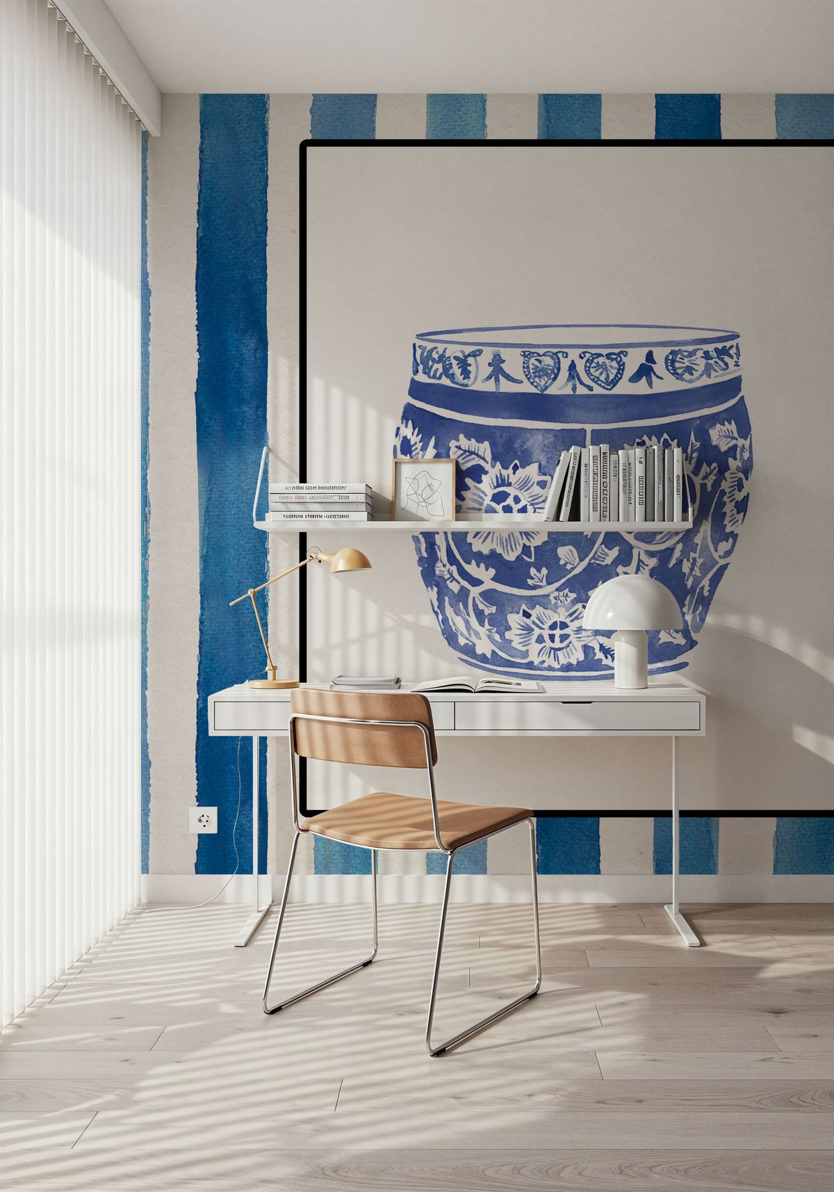 Chinoiserie Vase IV Stripes Mural Wallpaper - room preview 02