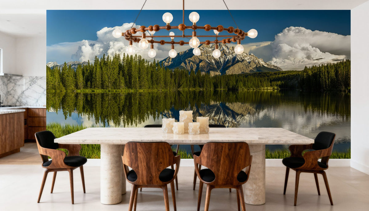 Cascade Mountain Reflection Mural Wallpaper - room preview 02
