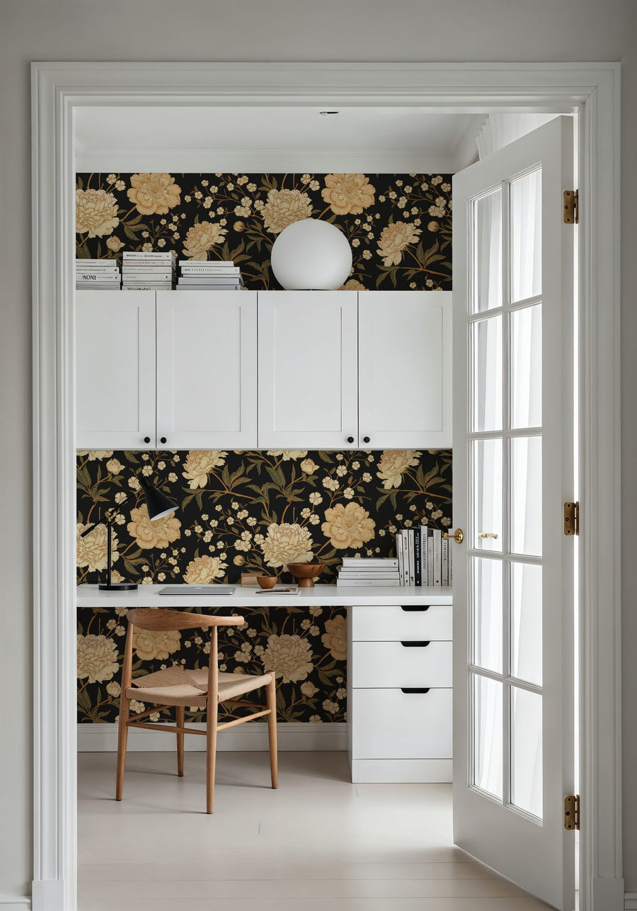 Vintage Wallpaper Mural – Retro Wall Mural – Vintage Peonies Pattern