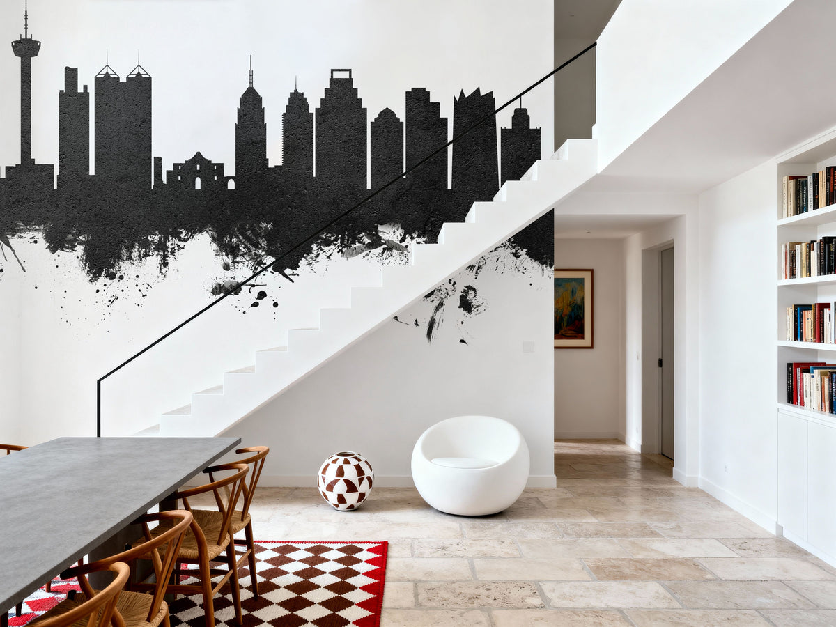 San Antonio Texas Skyline Black & White Mural Wallpaper - room preview 02