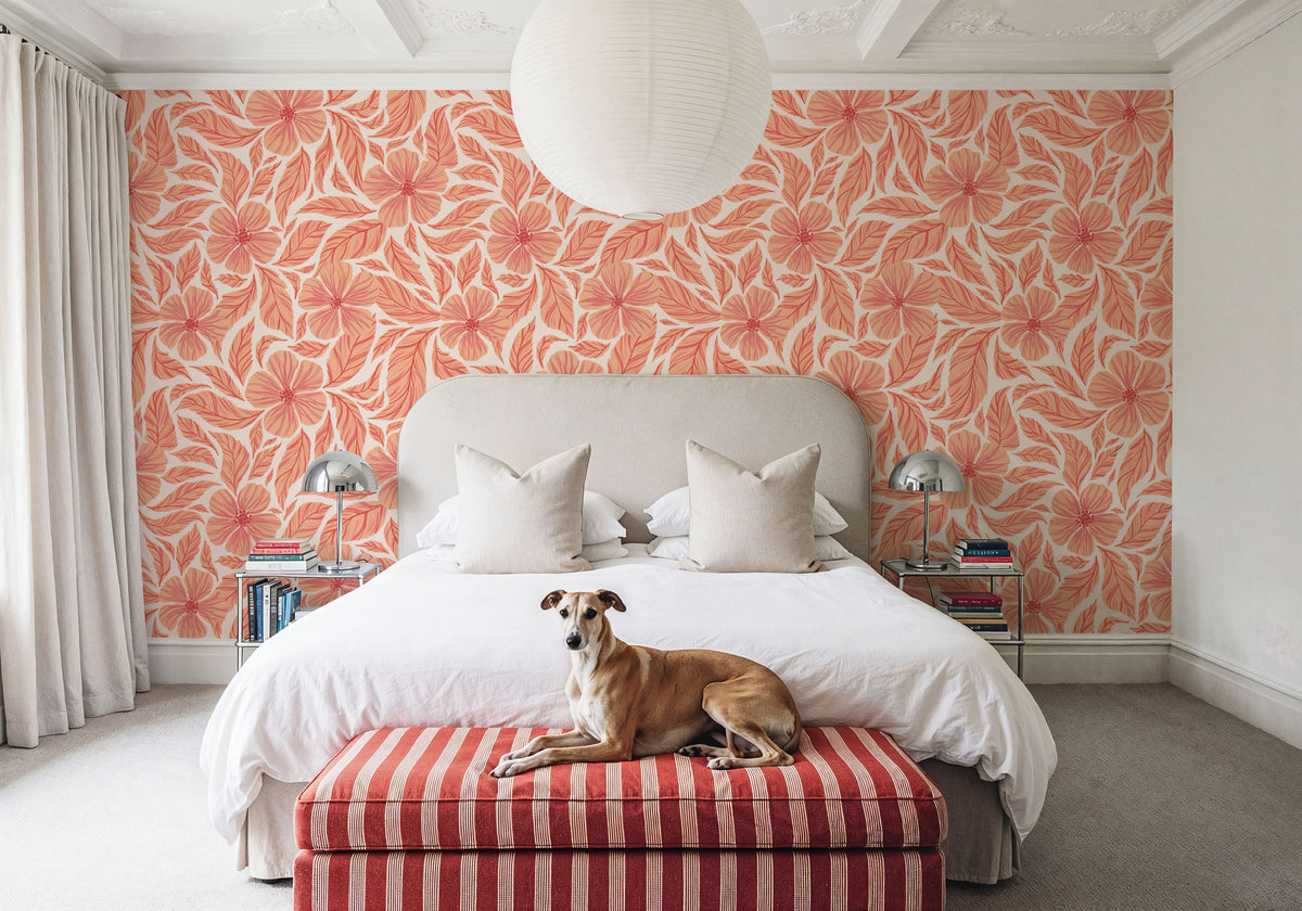 Dance of Flowers, Peach Fuzz Mural Wallpaper - room preview 02