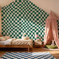 Warped Checkerboard, Forest Green Mural Wallpaper - room preview 02