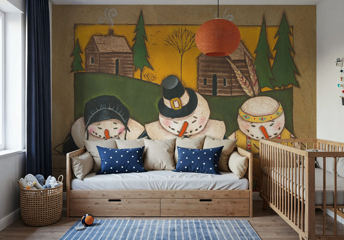 Seasonal Snowman XI Mural Wallpaper - room preview 02