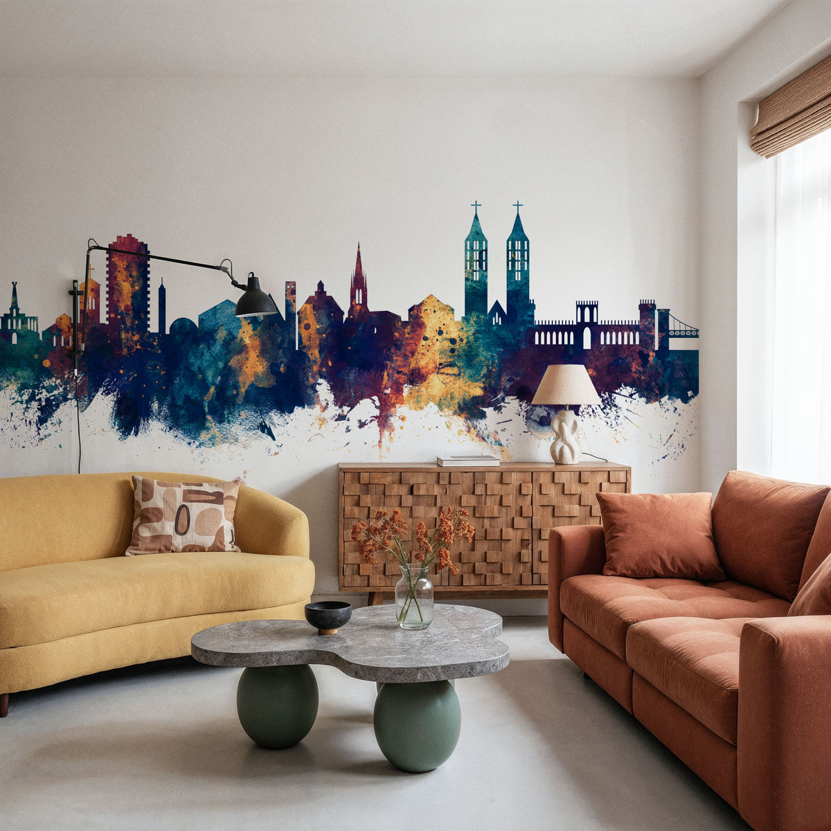 Kassel Germany Skyline Blue & Bronze Mural Wallpaper - room preview 02