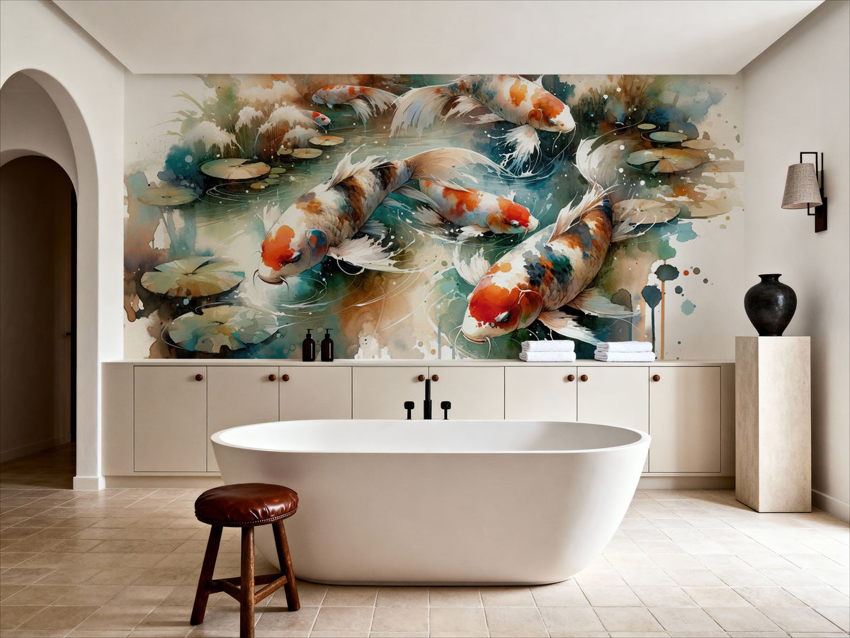 Koi Fishes in Watercolor Mural Wallpaper - room preview 02