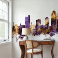 Winston-Salem North Carolina Skyline Purple & Gold Mural Wallpaper - room preview 02