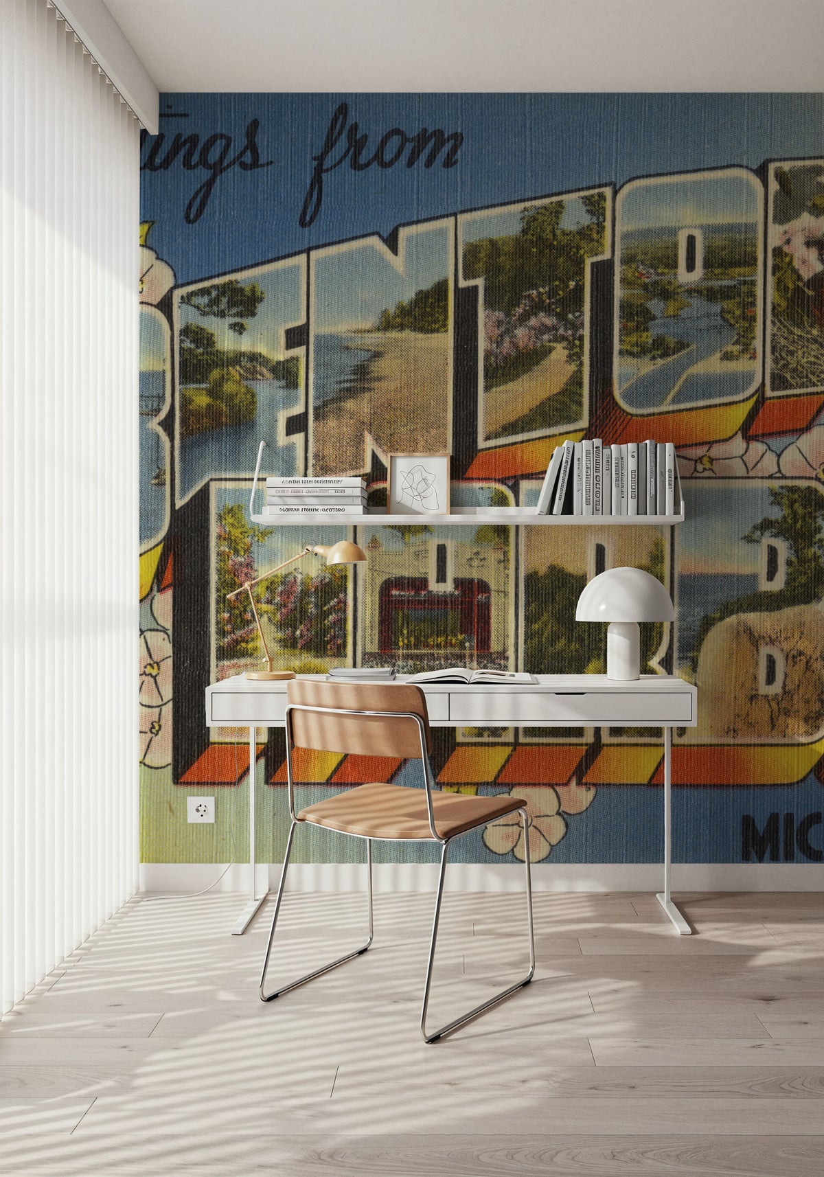 Greetings From Benton Harbor Flowers Mural Wallpaper - room preview 02