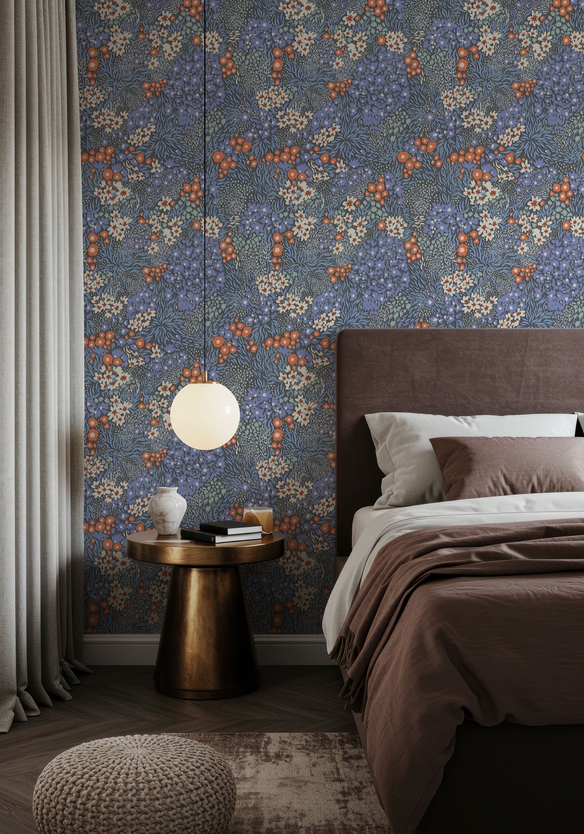 Floral Sparklers, Periwinkle Mural Wallpaper - room preview 02