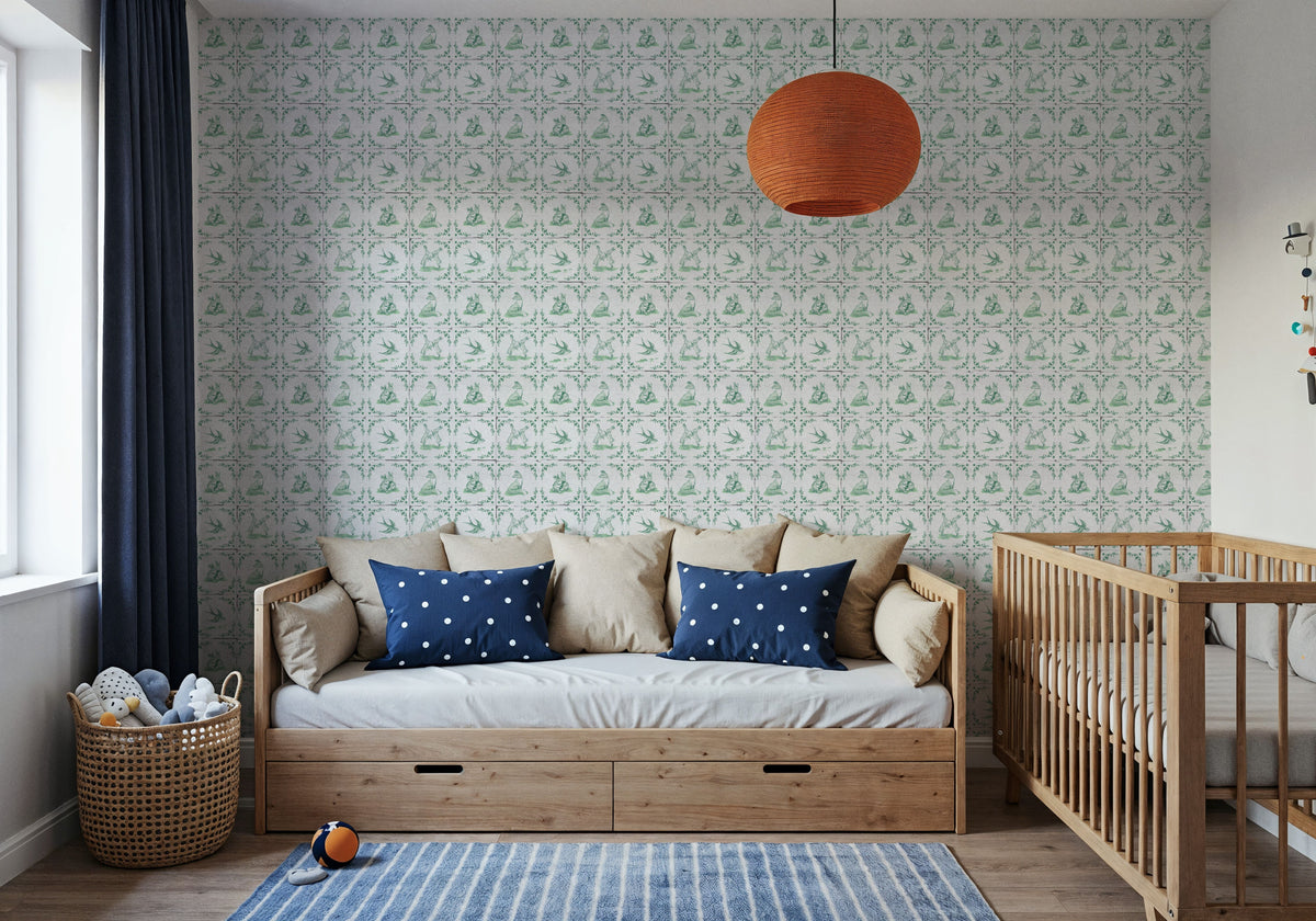 Forest Animals Telft Tiles, Green Mural Wallpaper - room preview 02